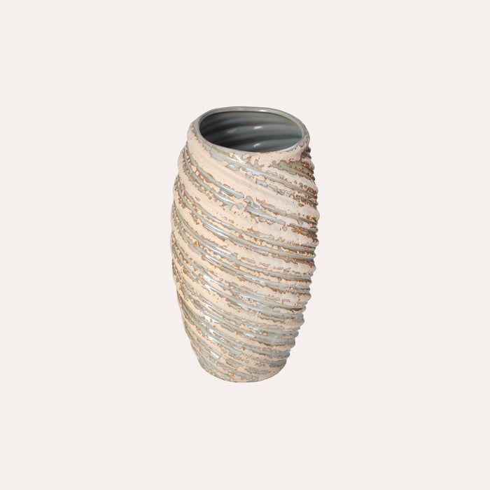 Vaso a Spirale in Ceramica Avorio con Glitter