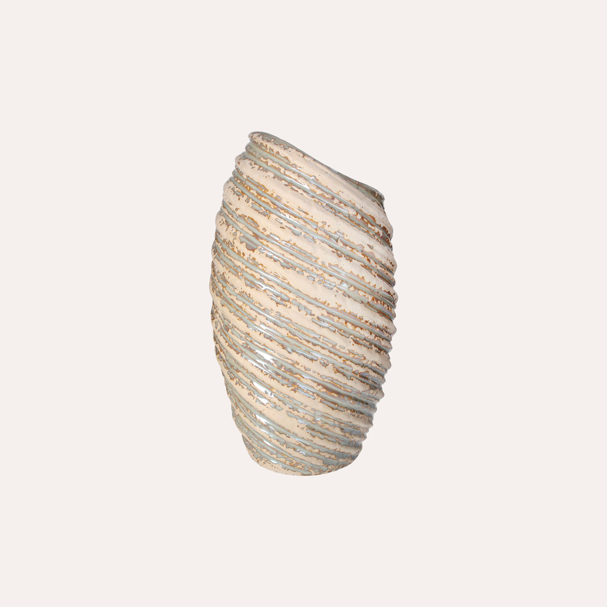 Vaso a Spirale in Ceramica Avorio con Glitter
