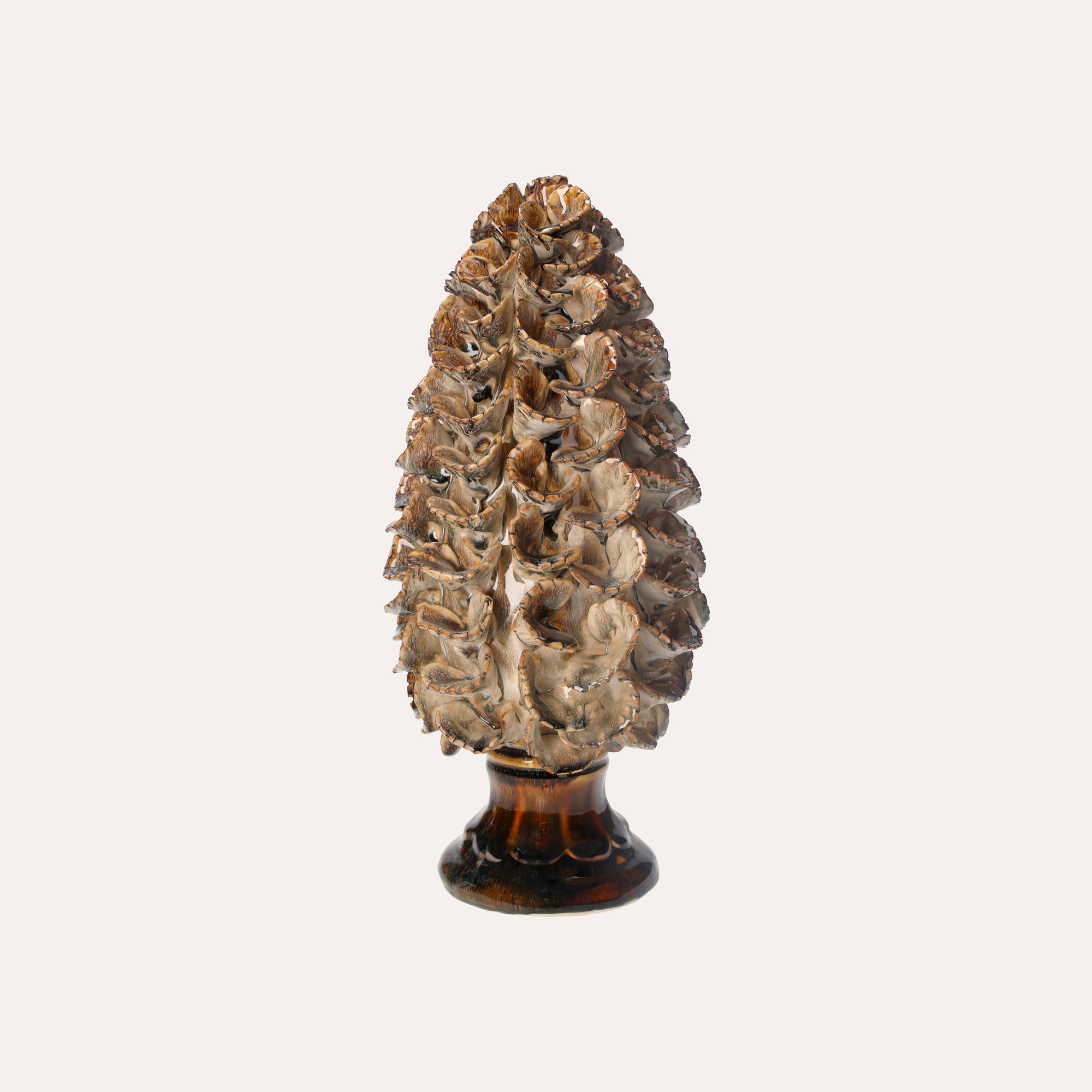 Decorative Pine Cone Ornament in Glossy Brown Ceramic
