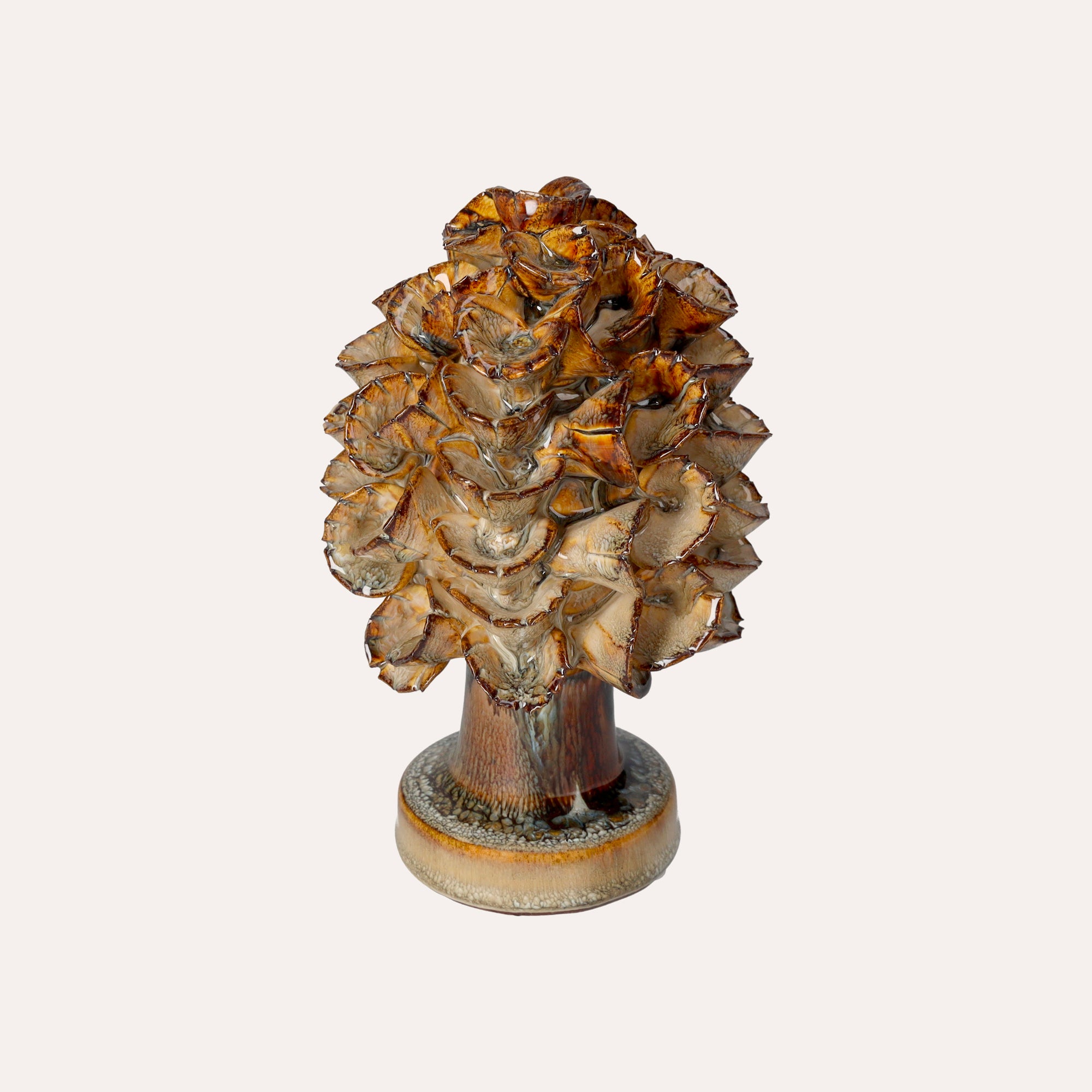 Decorative Pine Cone Ornament in Glossy Brown Ceramic, 18 cm high