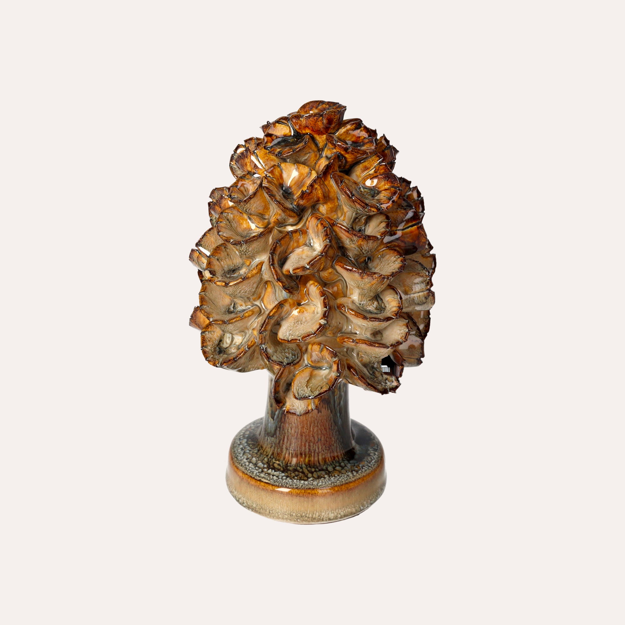 Decorative Pine Cone Ornament in Glossy Brown Ceramic, 18 cm high
