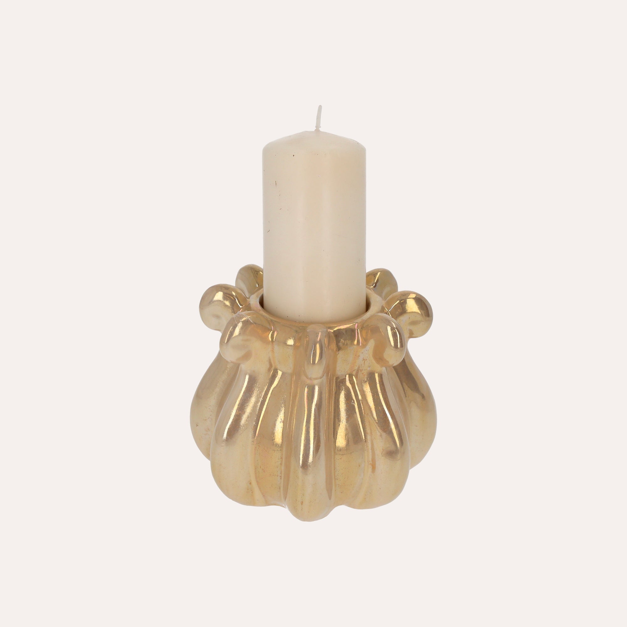 Decorative Ceramic Candle Holder in Beige Color