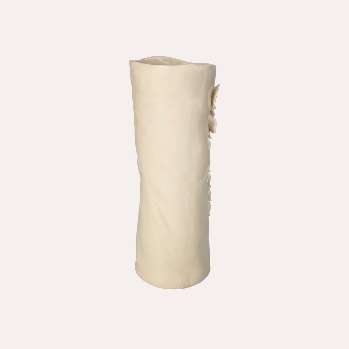 Vaso Cilindrico Color Sabbia in Ceramica con Decorazioni di Petali - h. 34 cm