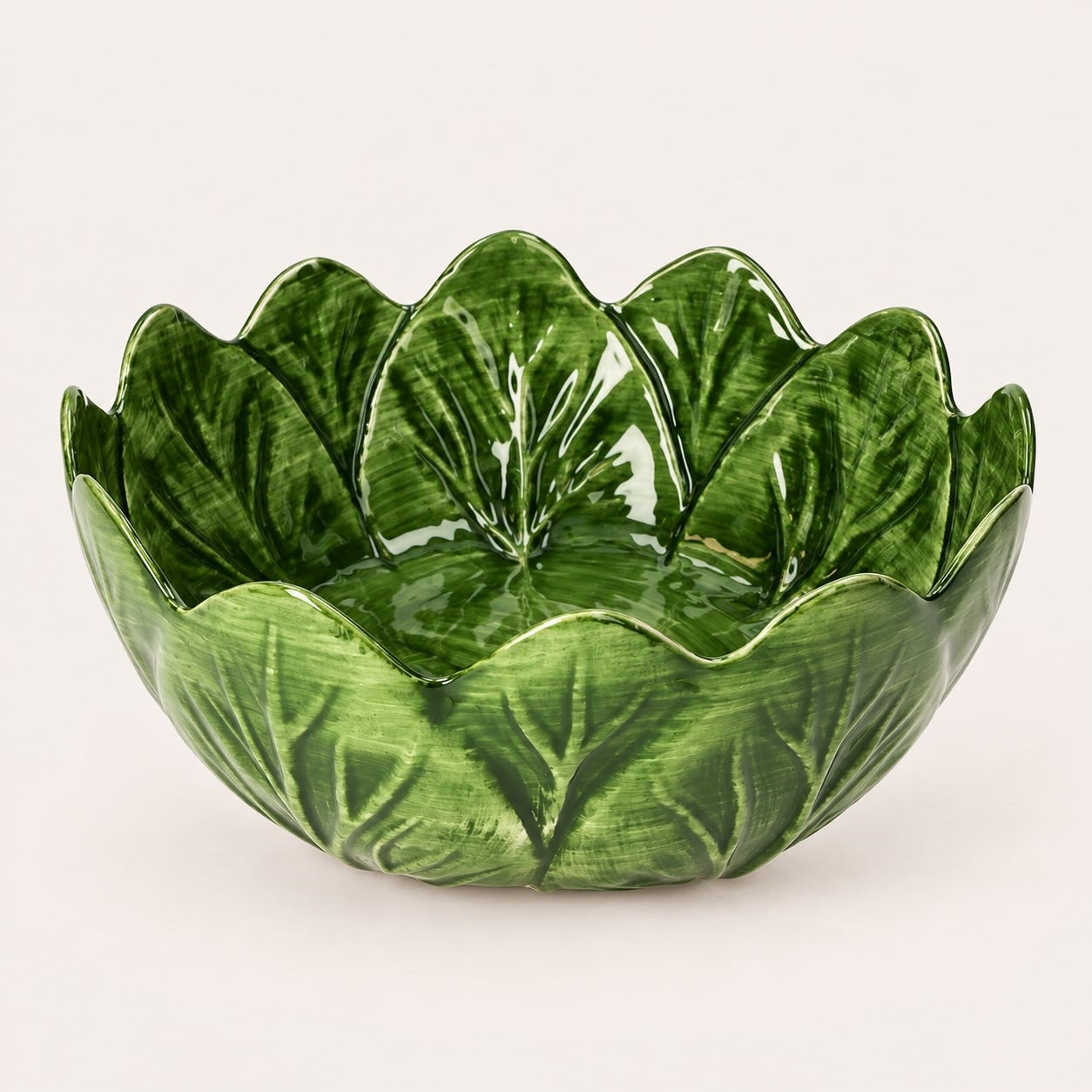 Große Verza Salatschüssel aus smaragdgrüner Keramik Ø.29 cm
