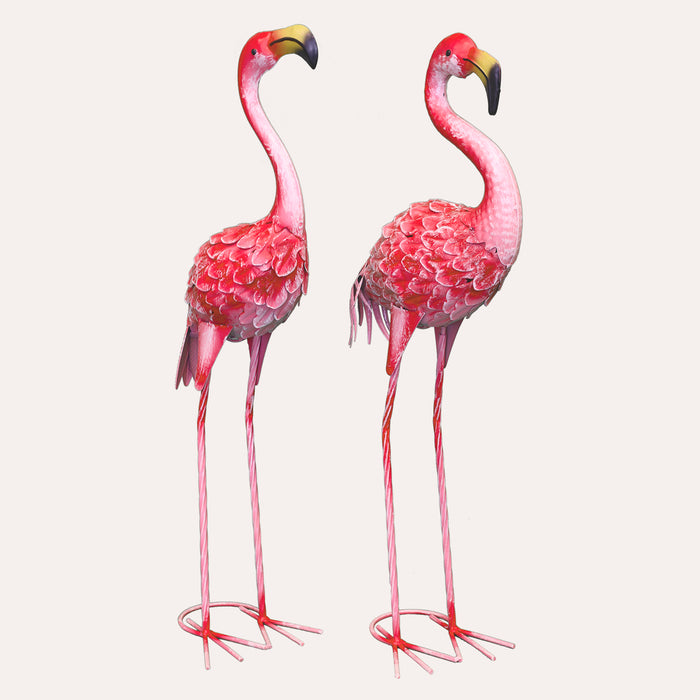 Coppia di Fenicotteri Decorativi in Ferro Rosa per Giardini