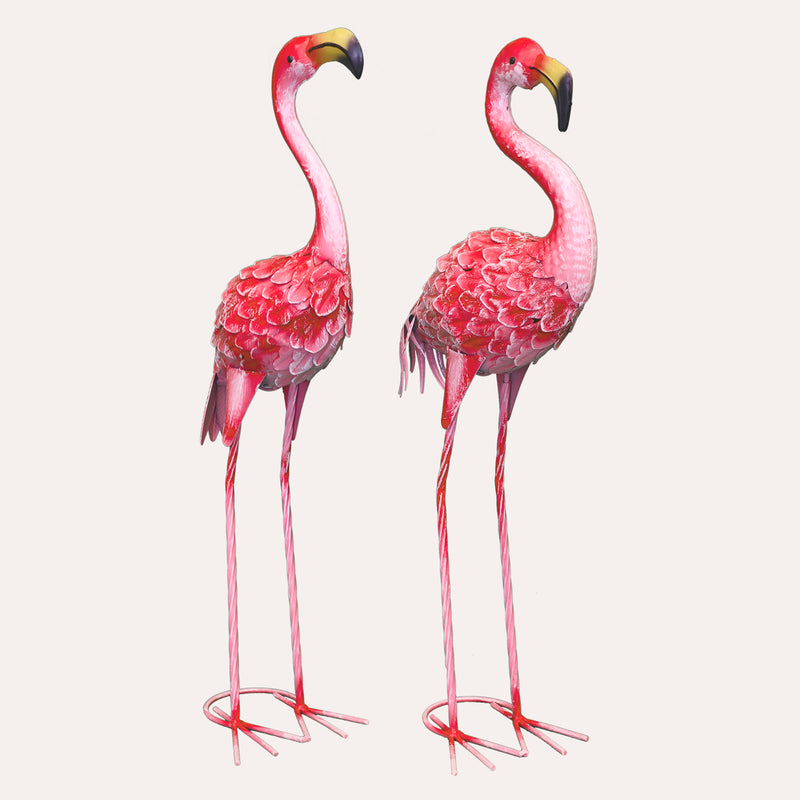 Coppia di Fenicotteri Decorativi in Ferro Rosa per Giardini