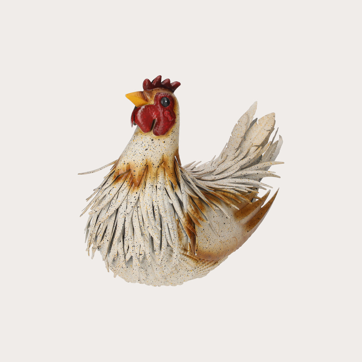 Gallina in Ferro Bianco con Dettagli Ruggine per Giardini