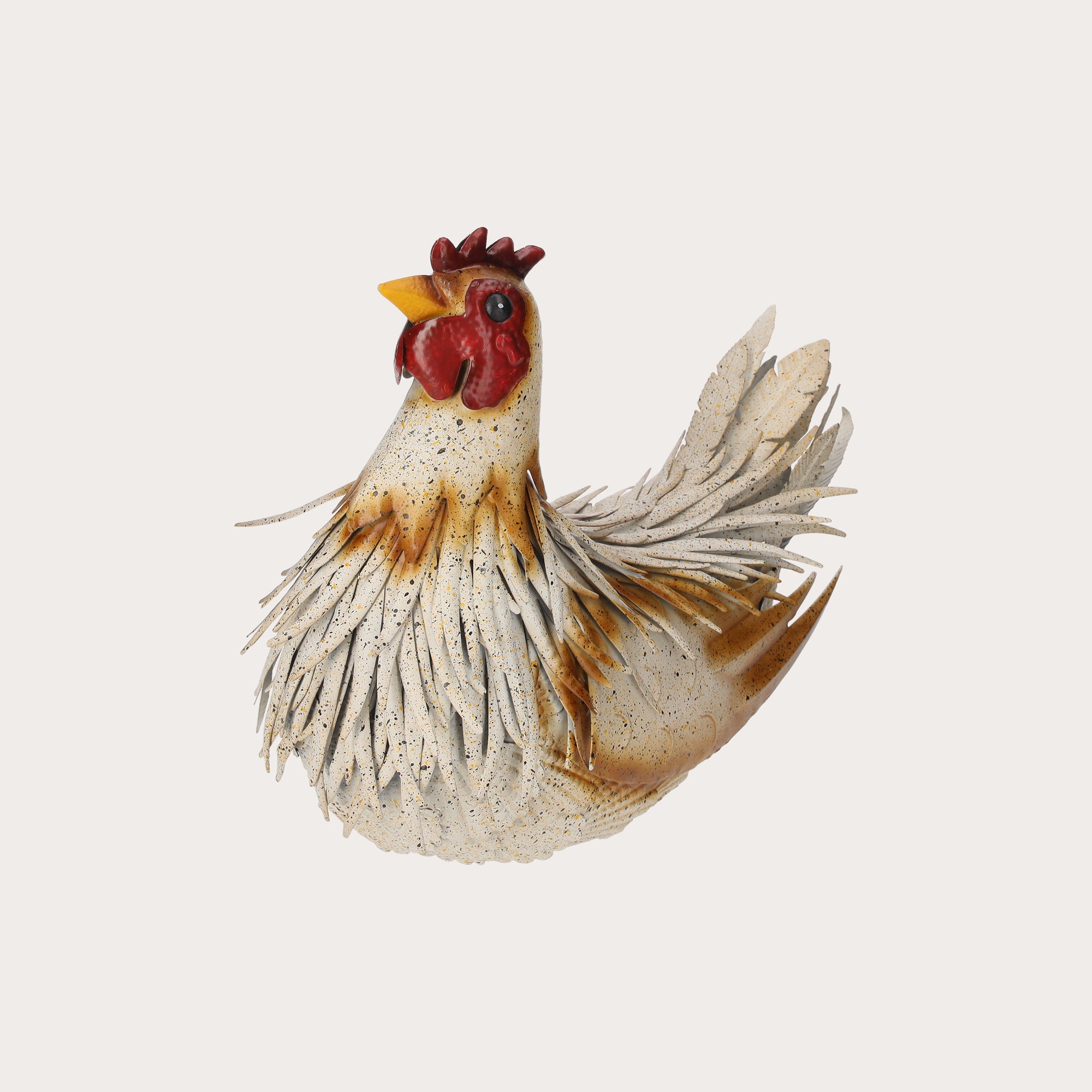 White Iron Hen with Rust Details for Gardens