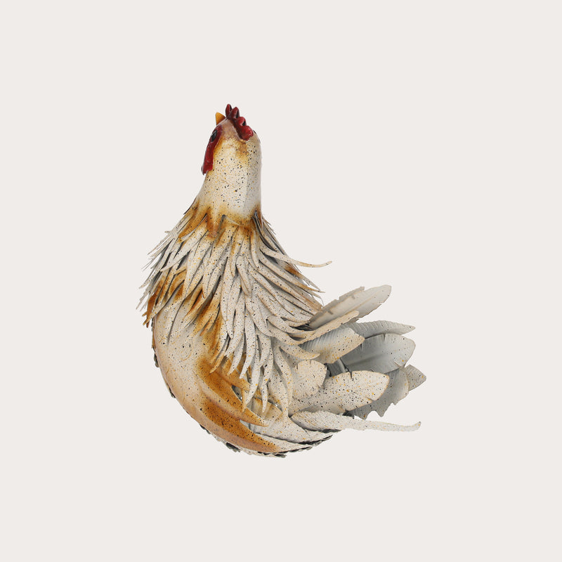 Gallina in Ferro Bianco con Dettagli Ruggine per Giardini