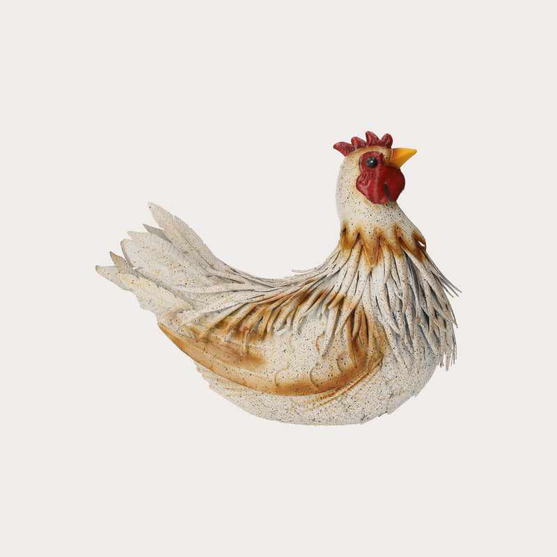 Gallina in Ferro Bianco con Dettagli Ruggine per Giardini
