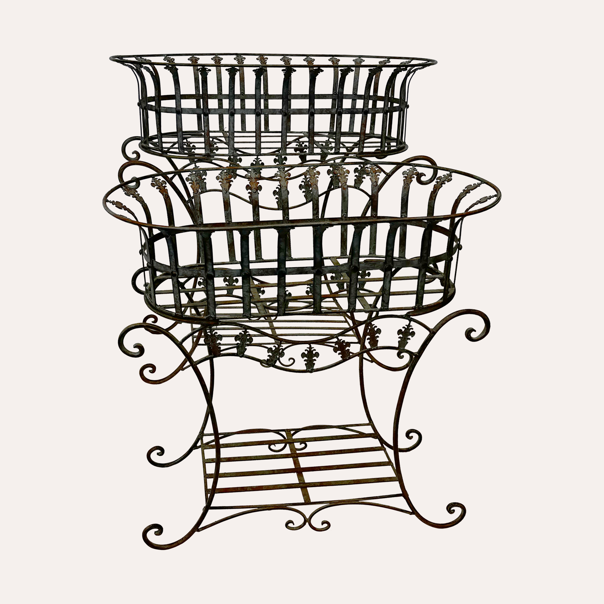 Pair of Old-Style Green Iron Planters – Set of 2 (70x37x75 cm)