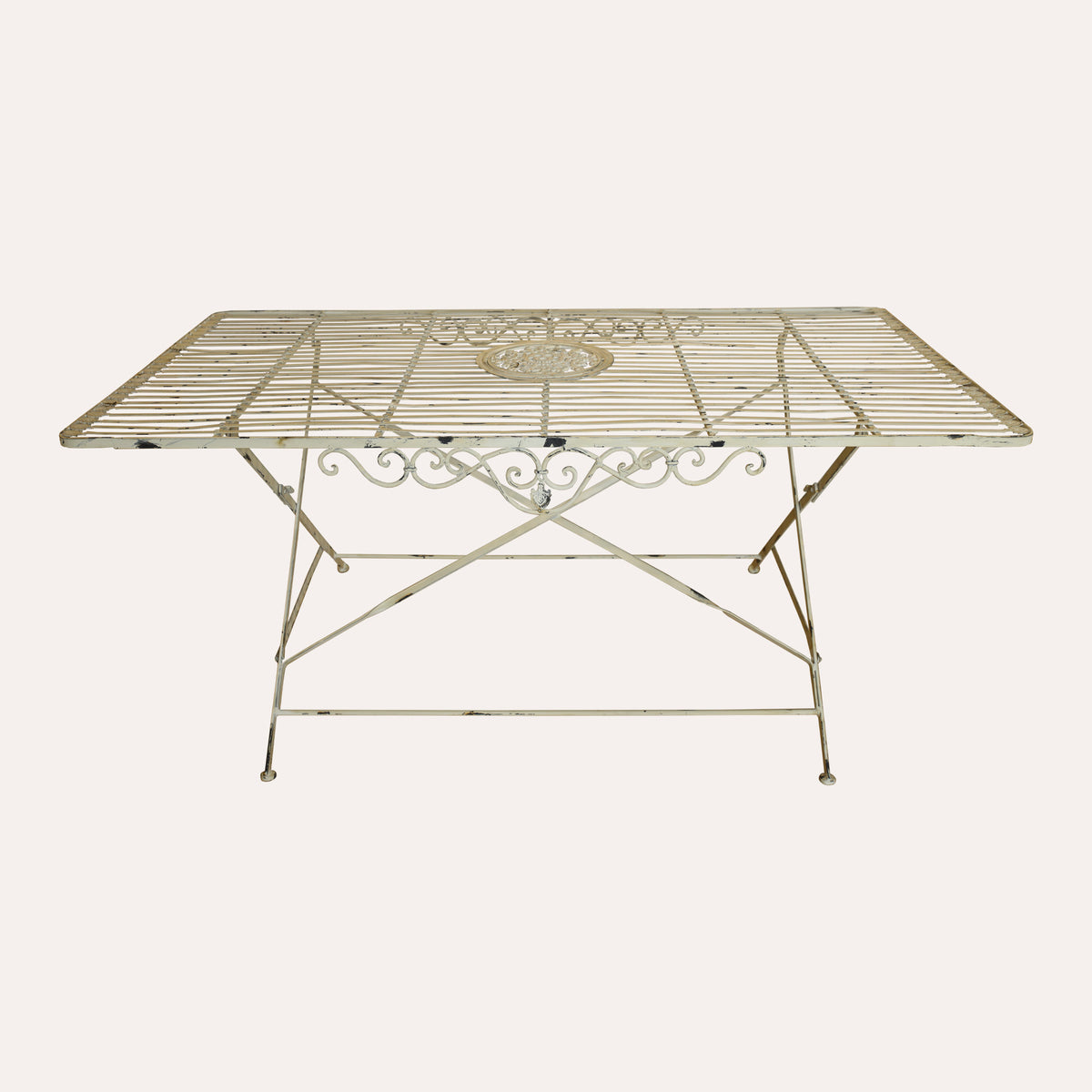 Set Tavolo da Giardino Rettangolare con 6 Sedie Bianco Anticato – Arredo da Esterno Elegante