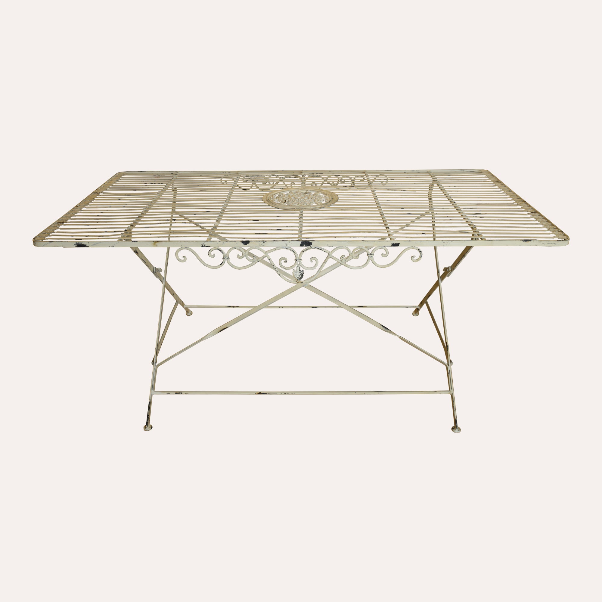 Rectangular Garden Table Set with 6 Chairs in Antique White – Elegant Outdoor Furniture