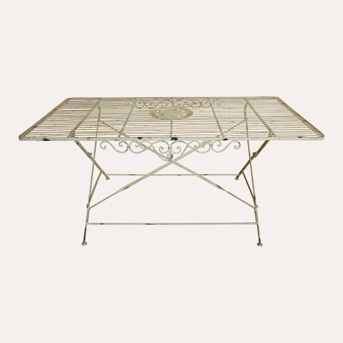 Set Tavolo da Giardino Rettangolare con 6 Sedie Bianco Anticato – Arredo da Esterno Elegante