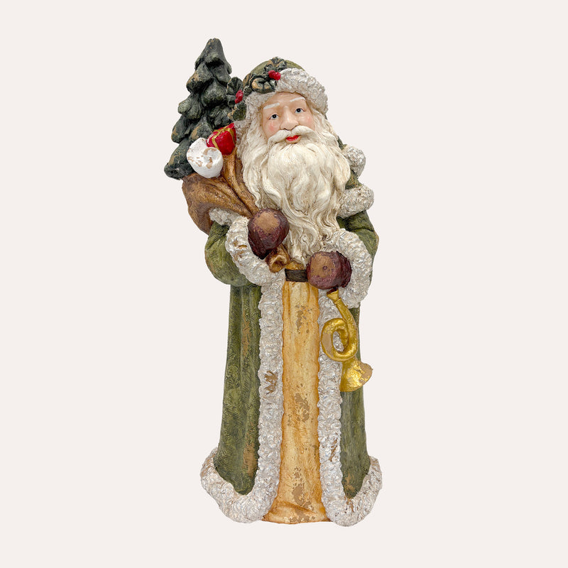 Babbo Natale con Sacco Doni Dorato in Resina – Figurina Natalizia di Lusso