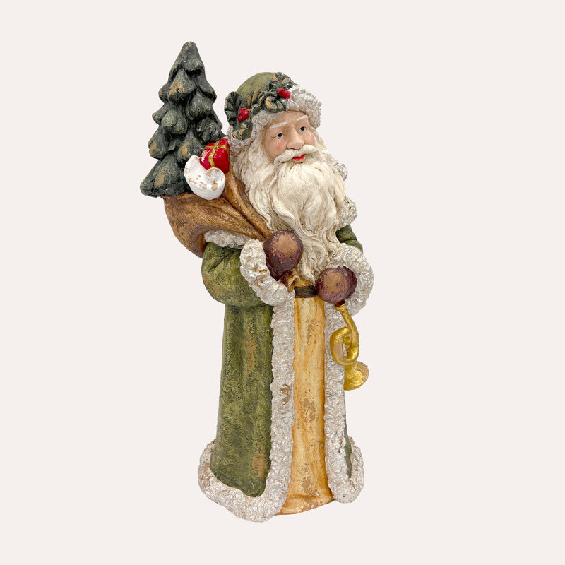 Babbo Natale con Sacco Doni Dorato in Resina – Figurina Natalizia di Lusso