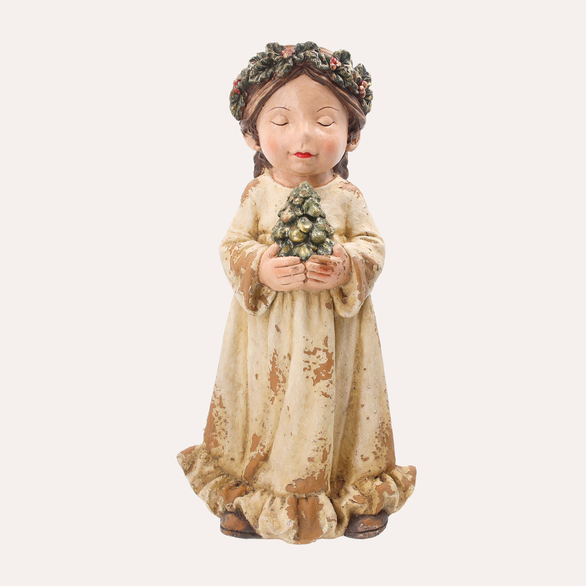 Fanciulla con Pino in Resina – Figurina Natalizia per arredo Interno ed Esterno