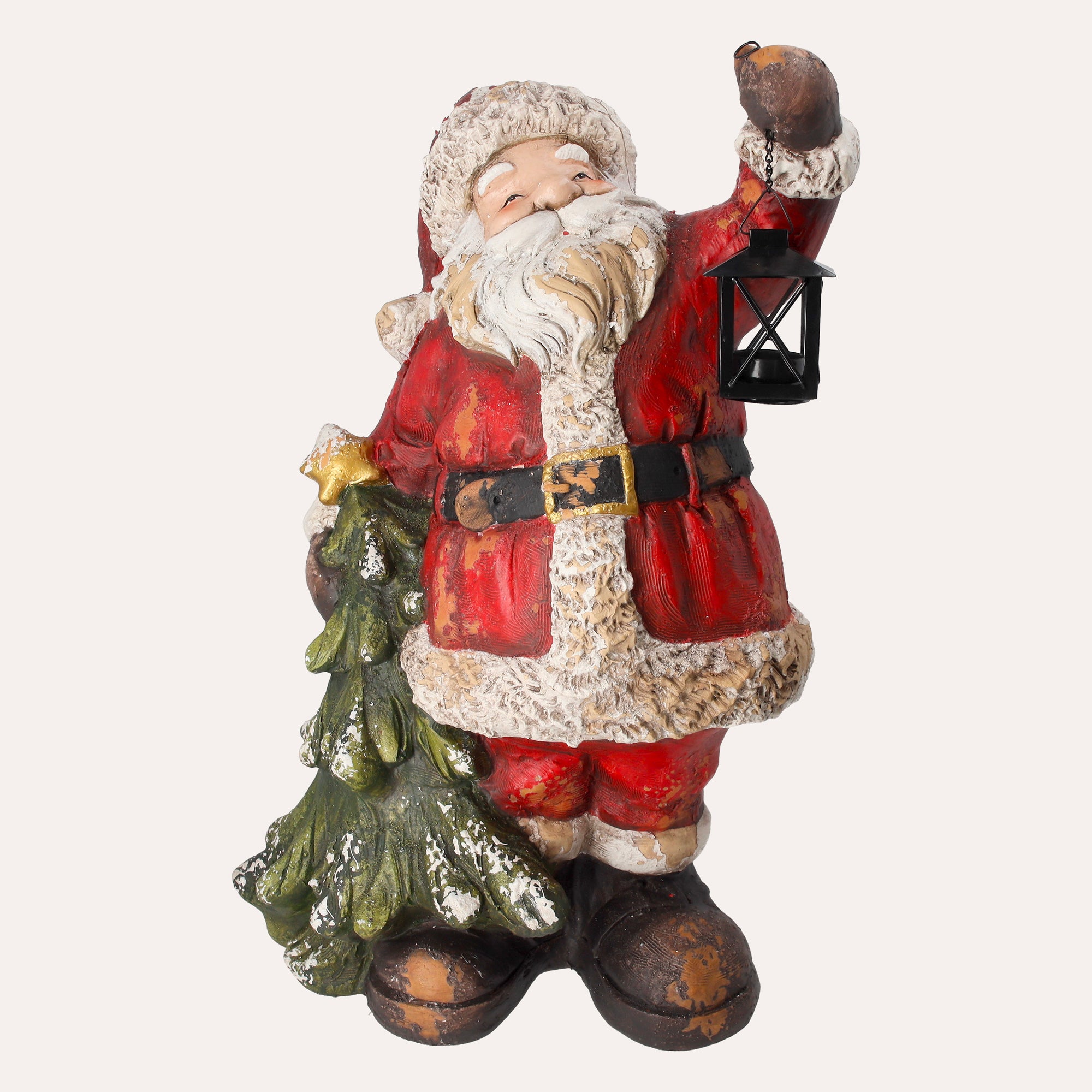 Santa Claus with Pine Tree and Resin Lantern – Christmas Decoration