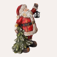 Babbo Natale con Pino e Lanterna in Resina – Decorazione Natalizia