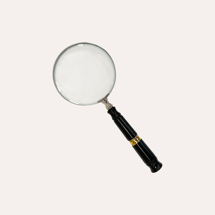 Lente d’ingrandimento con manico nero e fregio oro, 25 x 10 cm – Soprammobile decorativo