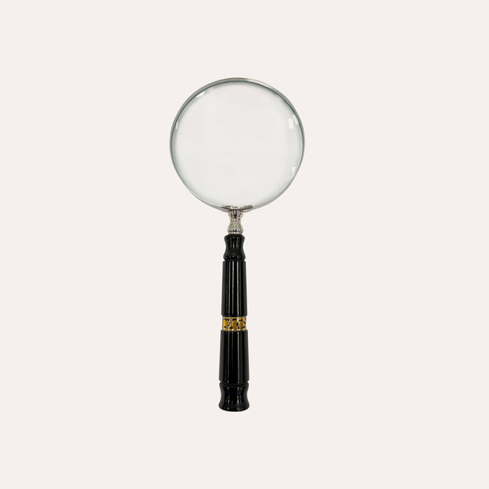 Lente d’ingrandimento con manico nero e fregio oro, 25 x 10 cm – Soprammobile decorativo