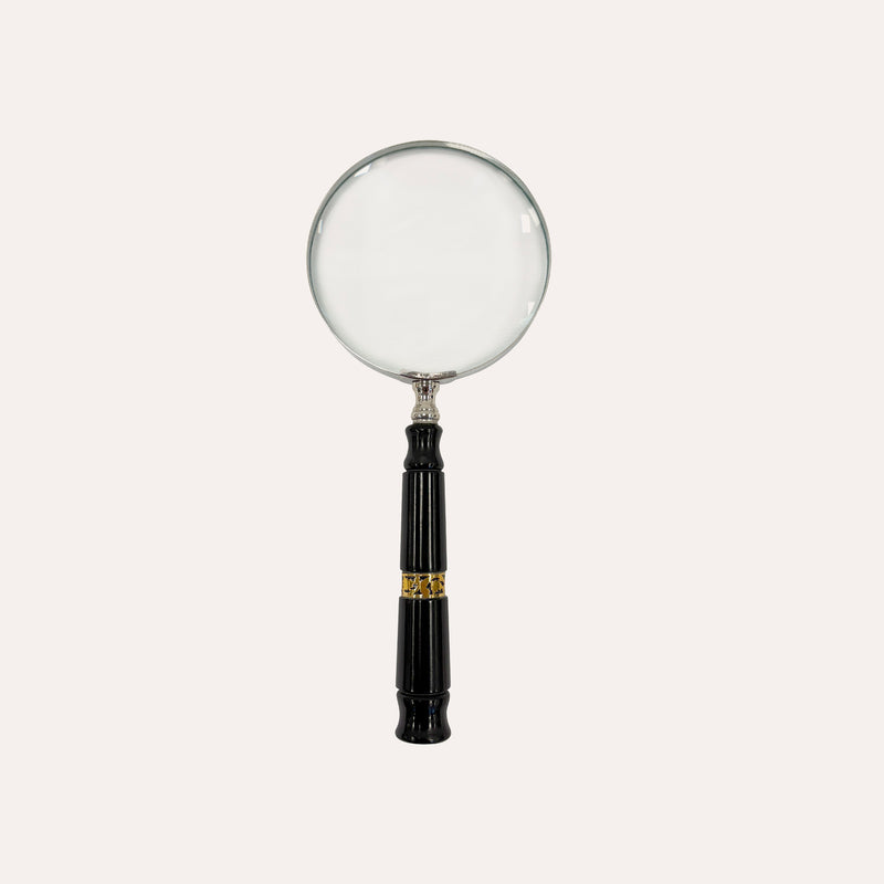 Lente d’ingrandimento con manico nero e fregio oro, 25 x 10 cm – Soprammobile decorativo