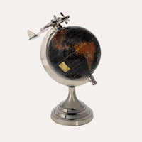 Mappamondo Decorativo con Aereo, soprammobile per Scrivanie e Ufficio – H27 x D20 cm