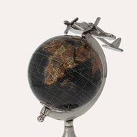Mappamondo Decorativo con Aereo, soprammobile per Scrivanie e Ufficio – H27 x D20 cm
