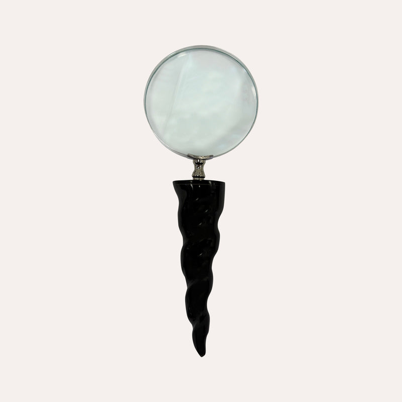 Lente d’ingrandimento con manico in corno nero, 25 x 10 cm – Soprammobile decorativo