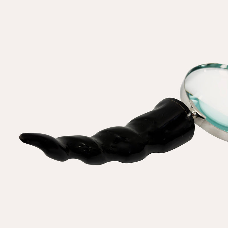 Lente d’ingrandimento con manico in corno nero, 25 x 10 cm – Soprammobile decorativo