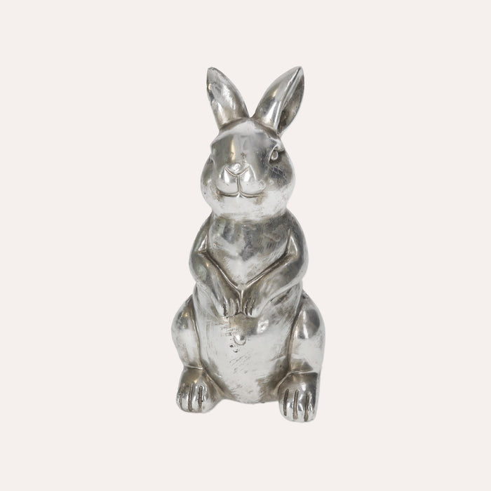 Coniglio Decorativo in Resina Argento Smaltato, Misura Piccola