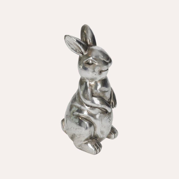 Coniglio Decorativo in Resina Argento Smaltato, Misura Piccola