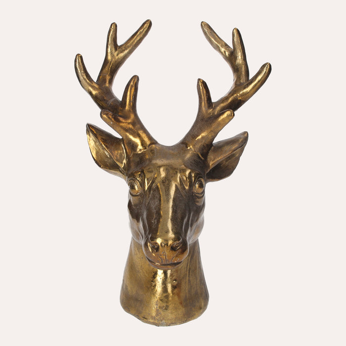 Scultura Testa Di Cervo Oro, Soprammobile O Centrotavola Natalizio