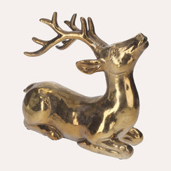 Sitting Deer Statue in Gold Resin H. 30cm