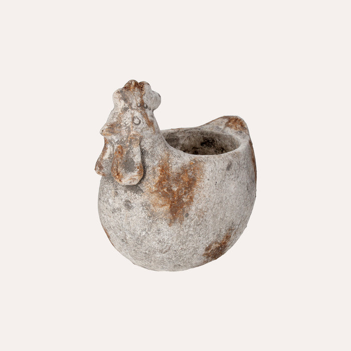 Vaso in Resina a Forma di Gallina Grigia Effetto Pietra