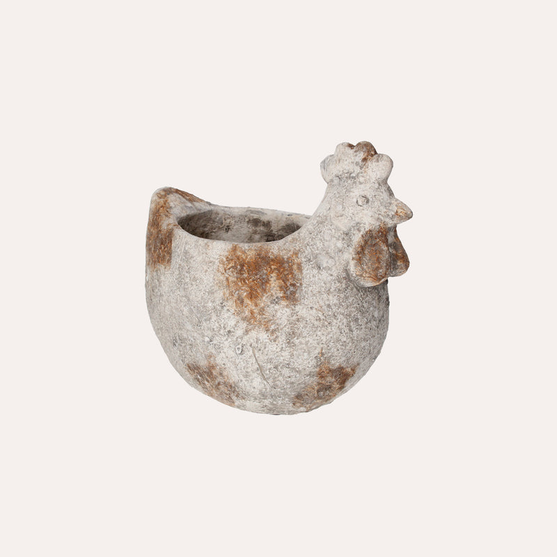 Vaso in Resina a Forma di Gallina Grigia Effetto Pietra