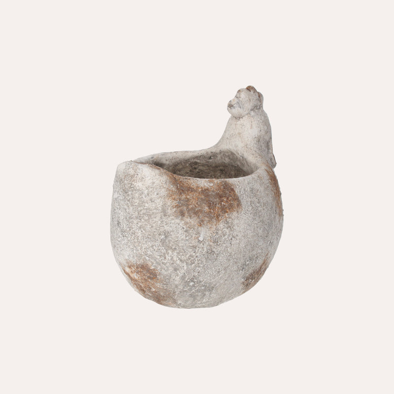 Vaso in Resina a Forma di Gallina Grigia Effetto Pietra