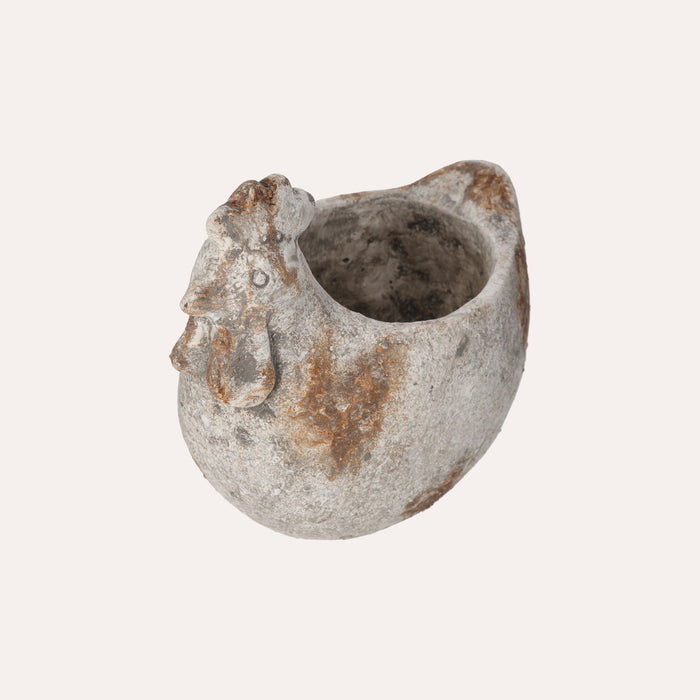 Vaso in Resina a Forma di Gallina Grigia Effetto Pietra