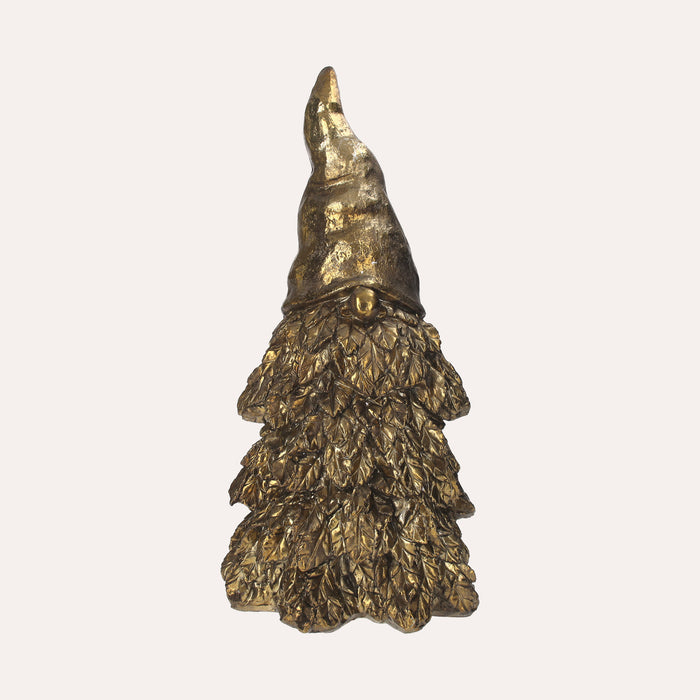 Gnomo in Resina Dorata con Corpo di Albero di Natale