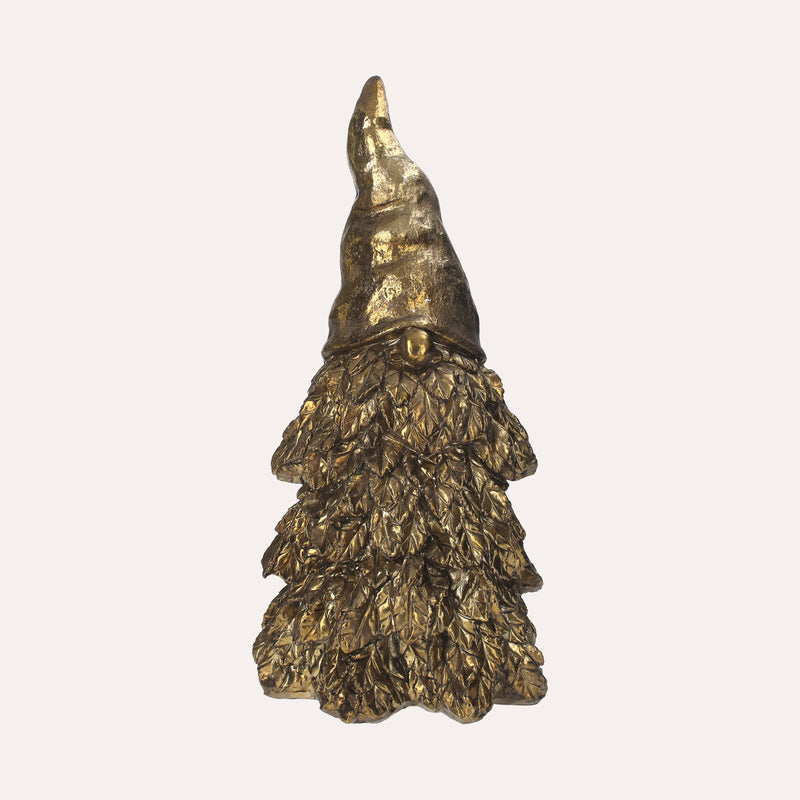 Gnomo in Resina Dorata con Corpo di Albero di Natale