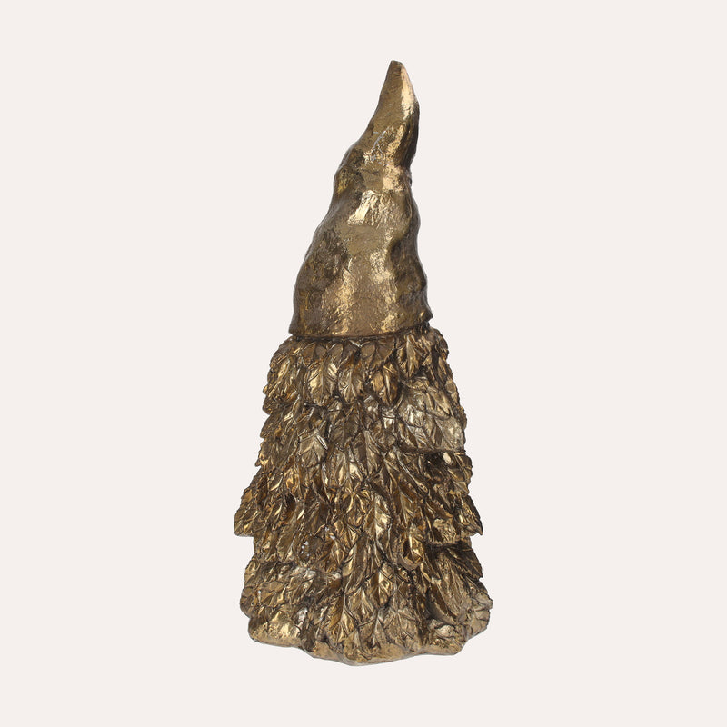 Gnomo in Resina Dorata con Corpo di Albero di Natale