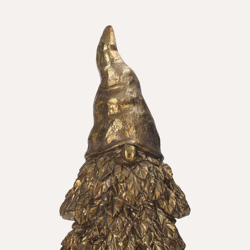 Gnomo in Resina Dorata con Corpo di Albero di Natale