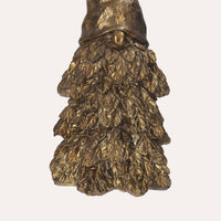 Gnomo in Resina Dorata con Corpo di Albero di Natale