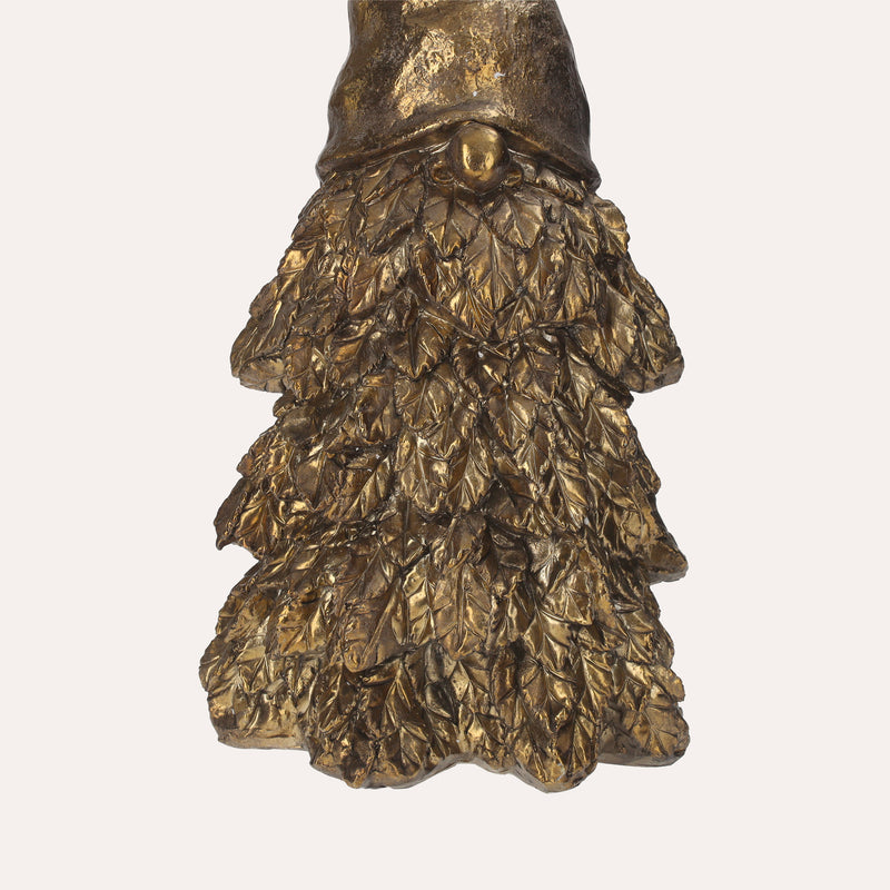 Gnomo in Resina Dorata con Corpo di Albero di Natale