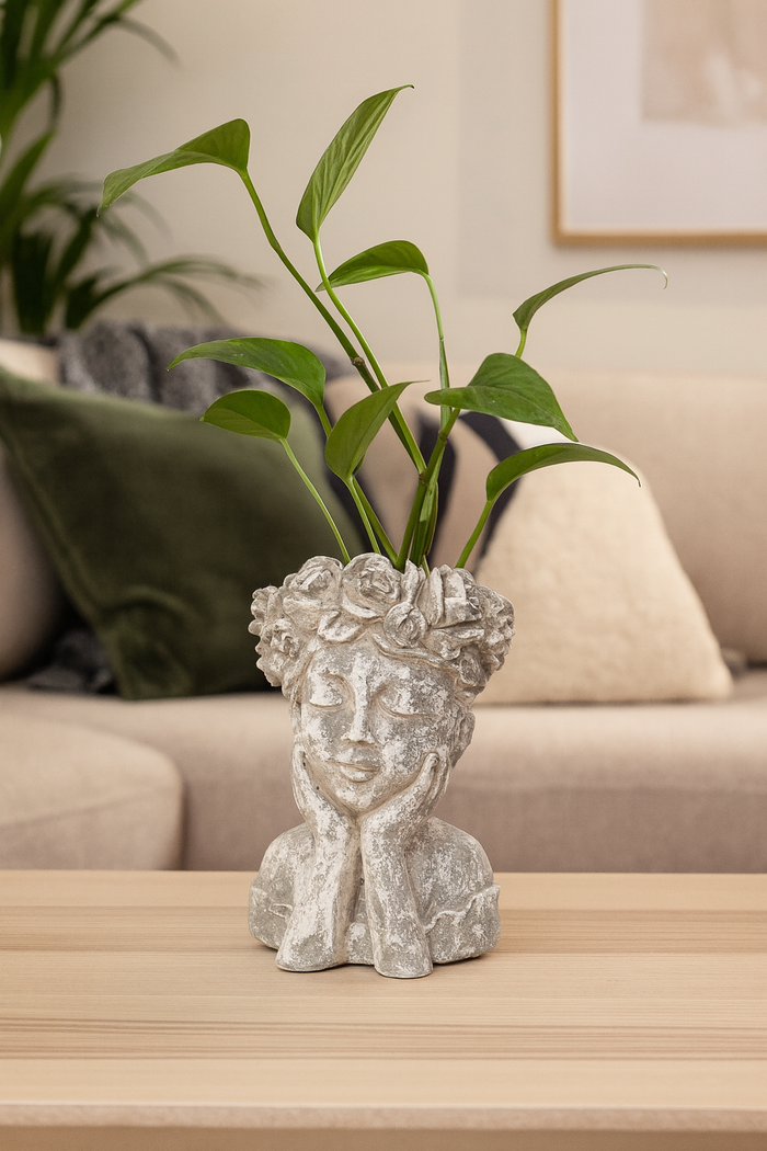 Vaso Decorativo Testa in Resina con Finitura Pietra