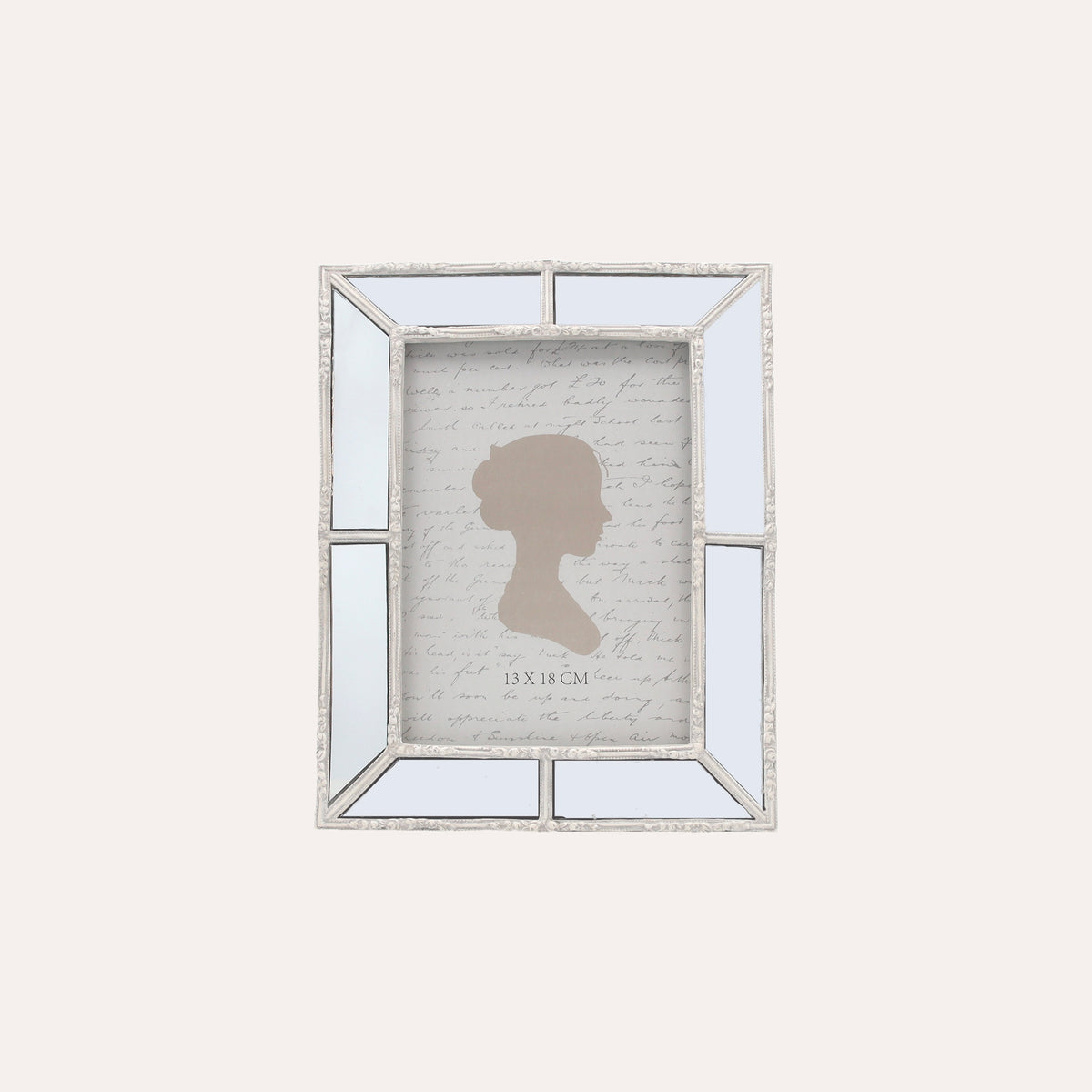 Porta Foto Cornice Decorativa con Inserti Specchiati e Finitura Bianca (21x16,5 cm)