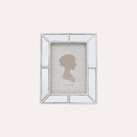 Porta Foto Cornice Decorativa con Inserti Specchiati e Finitura Bianca (21x16,5 cm)