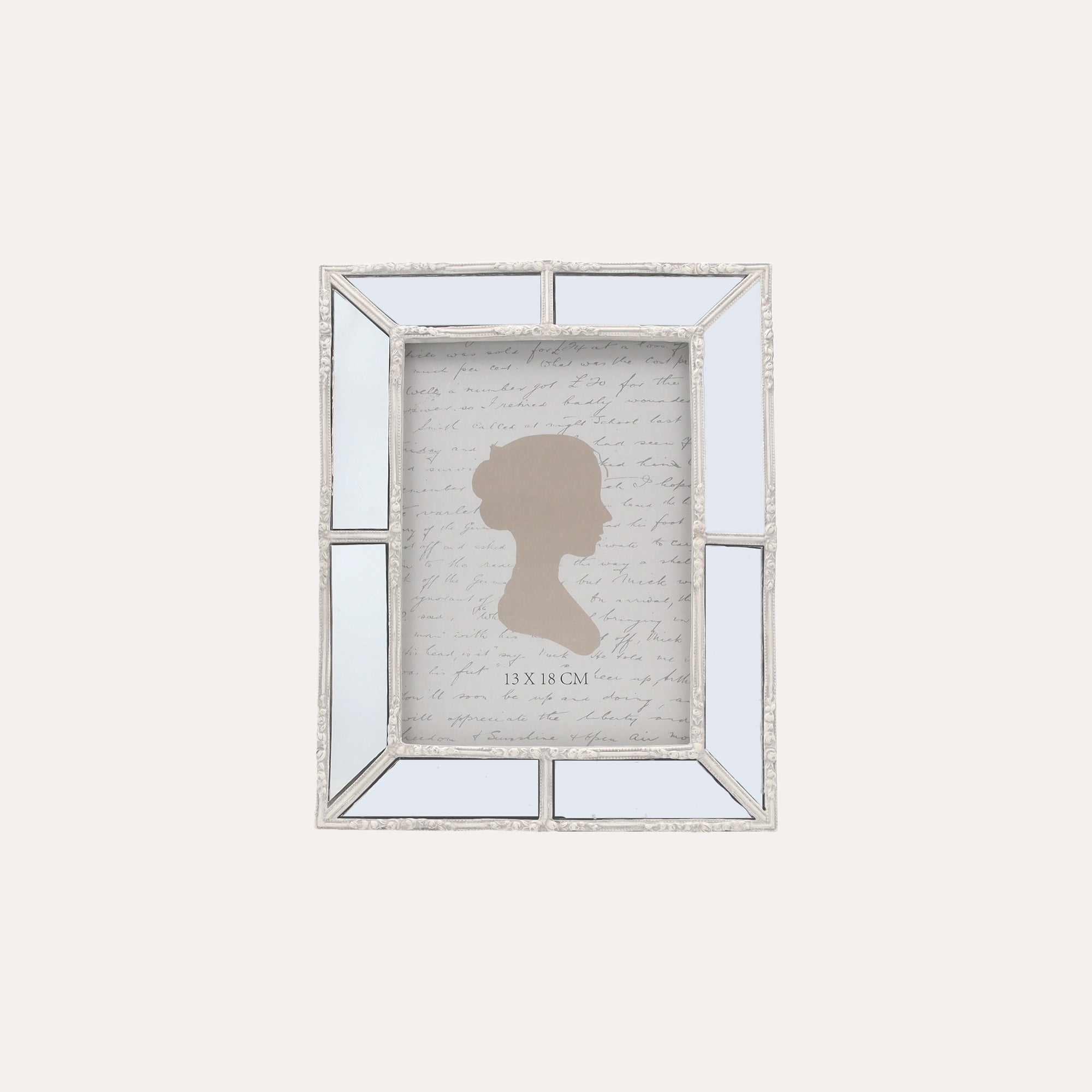 Porta Foto Cornice Decorativa con Inserti Specchiati e Finitura Bianca (21x16,5 cm)