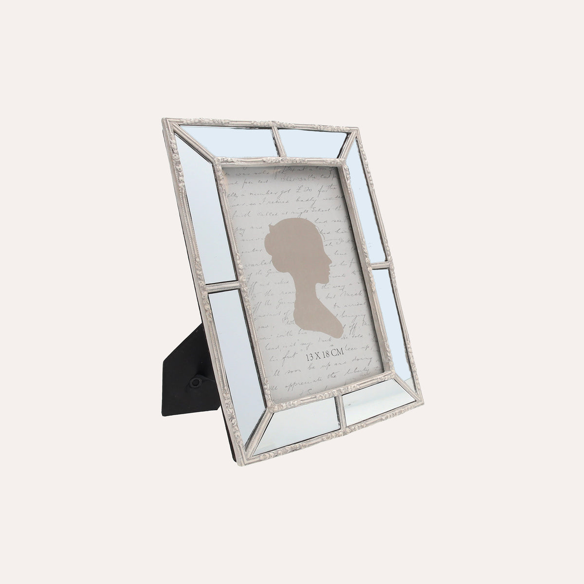 Porta Foto Cornice Decorativa con Inserti Specchiati e Finitura Bianca (21x16,5 cm)