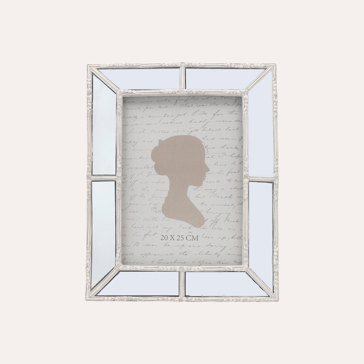 Porta Foto Grande Cornice Decorativa con Effetto Specchiato e Finitura Bianca (24x19 cm)